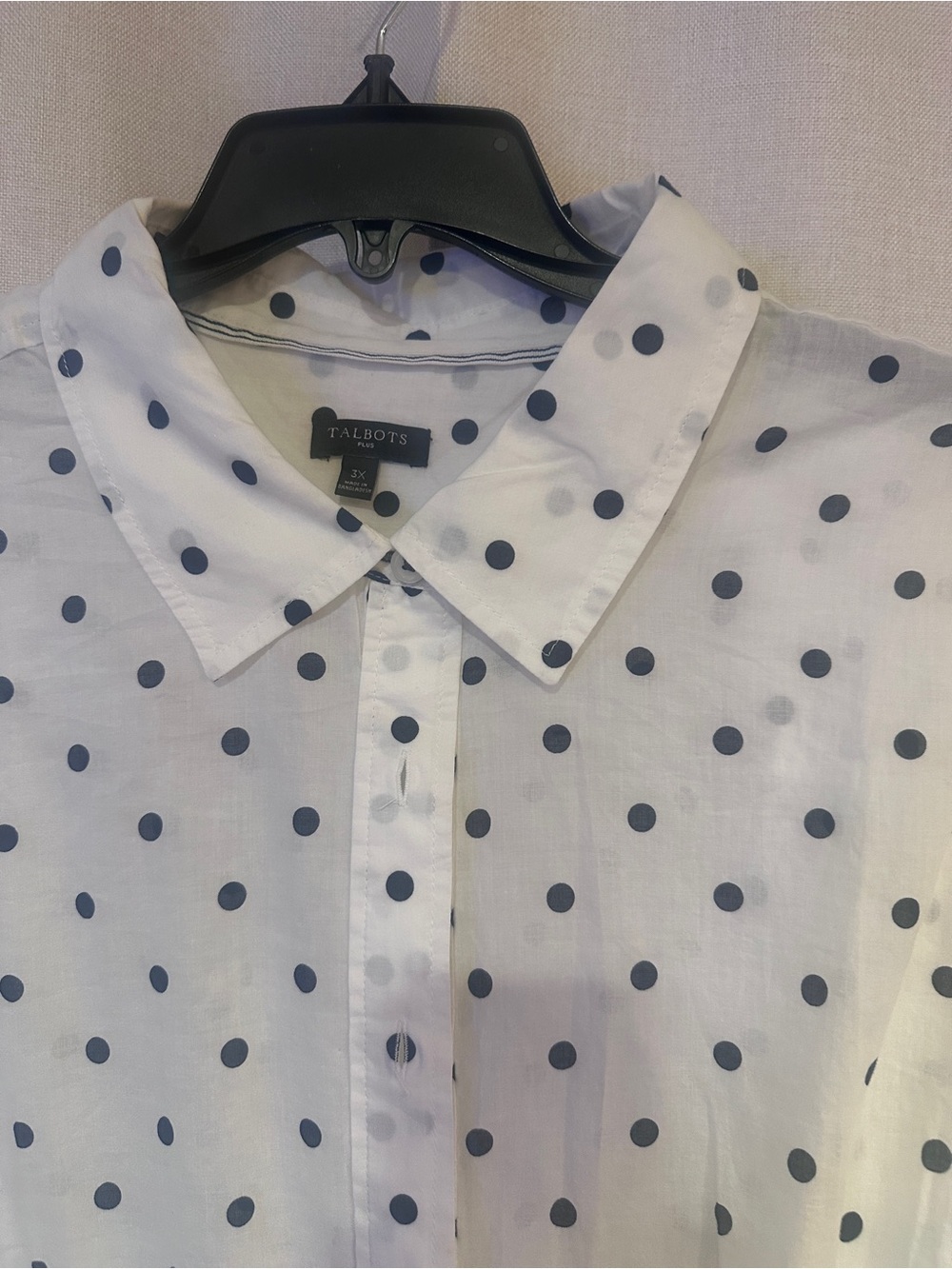 Talbots White Shirt with Navy Polka Dots